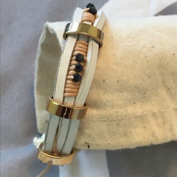 J Crew leather gold and beaded cuff - Picture 2 of 7